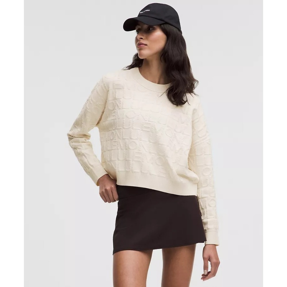 Lululemon-Cotton-Blend Jacquard Crewneck Sweater-Light Ivory